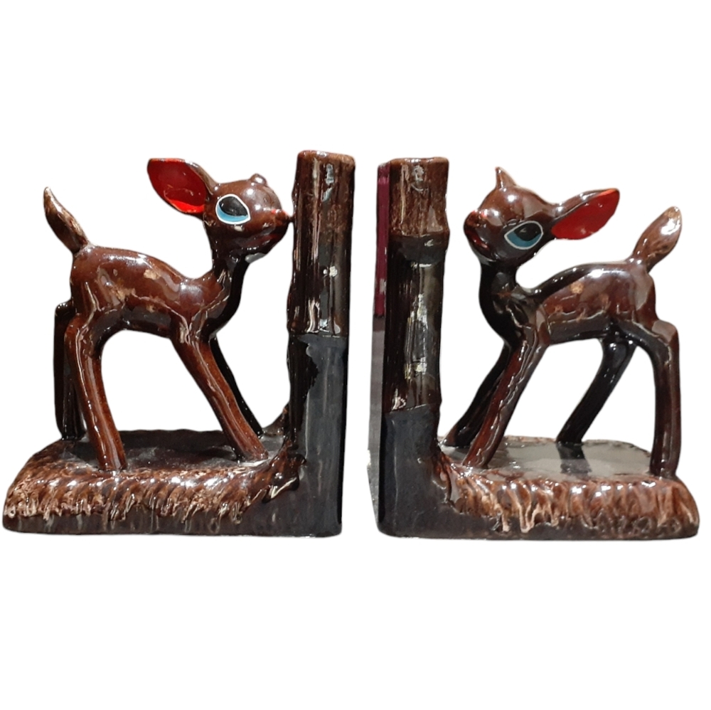 Vintage Lefton Reindeer Bookends Brown Made in Japan Rare